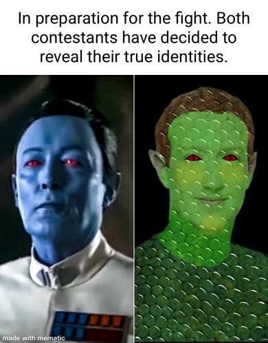 In preparation for the fight Both contestants have decided to reveal their true identities