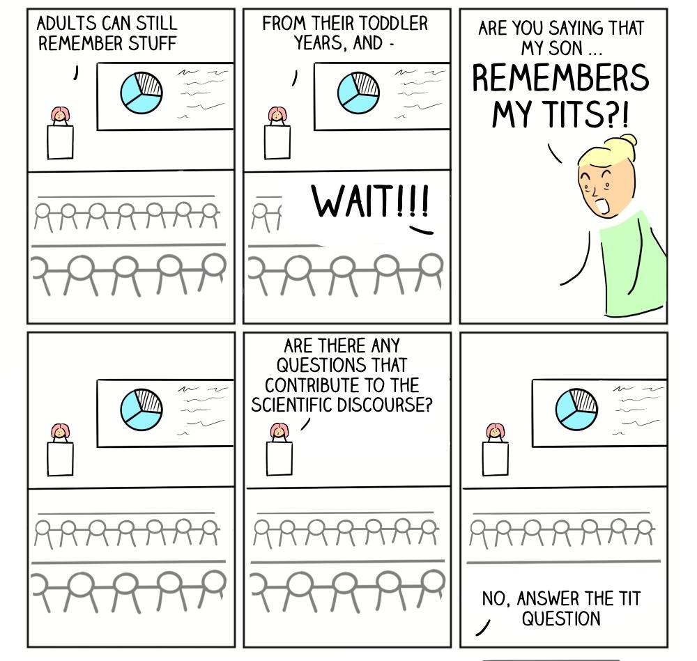 ADULTS CAN STILL FROM THEIR TODDLER YEARS AND ARE Ykyj ggYllNG Lty REMEMBERS MY TITSI REMEMBER STUFF ARE THERE ANY QUESTIONS THAT CONTRIBUTE TO THE SCIENTIFIC DISCOURSE NO ANSWER THE TIT J QUESTION