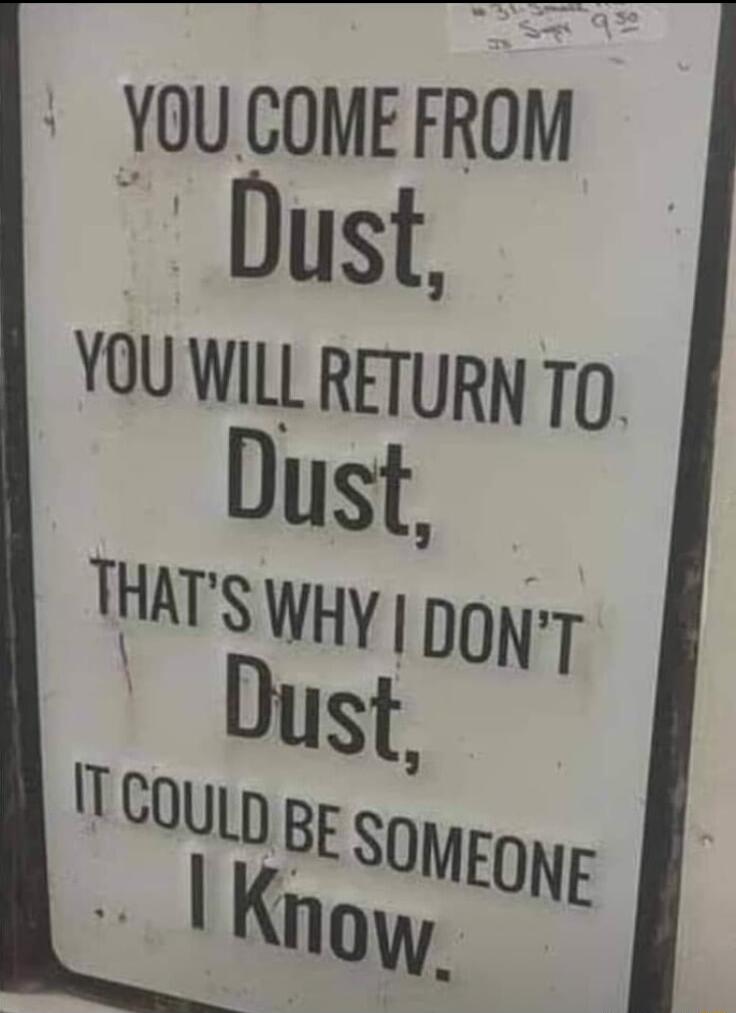 YOU COME FROM Dust YOU WILL RETURN TO Dust