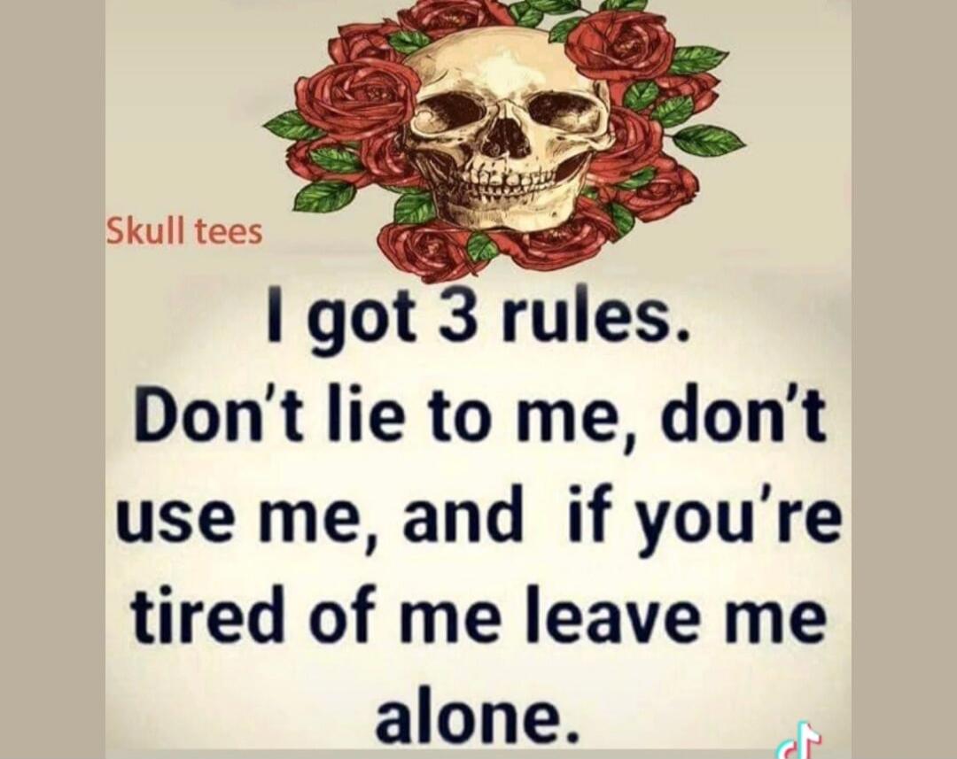 Skull tees I got 3 rules. Don't lie to me, don't use me, and if you're tired of me leave me alone.