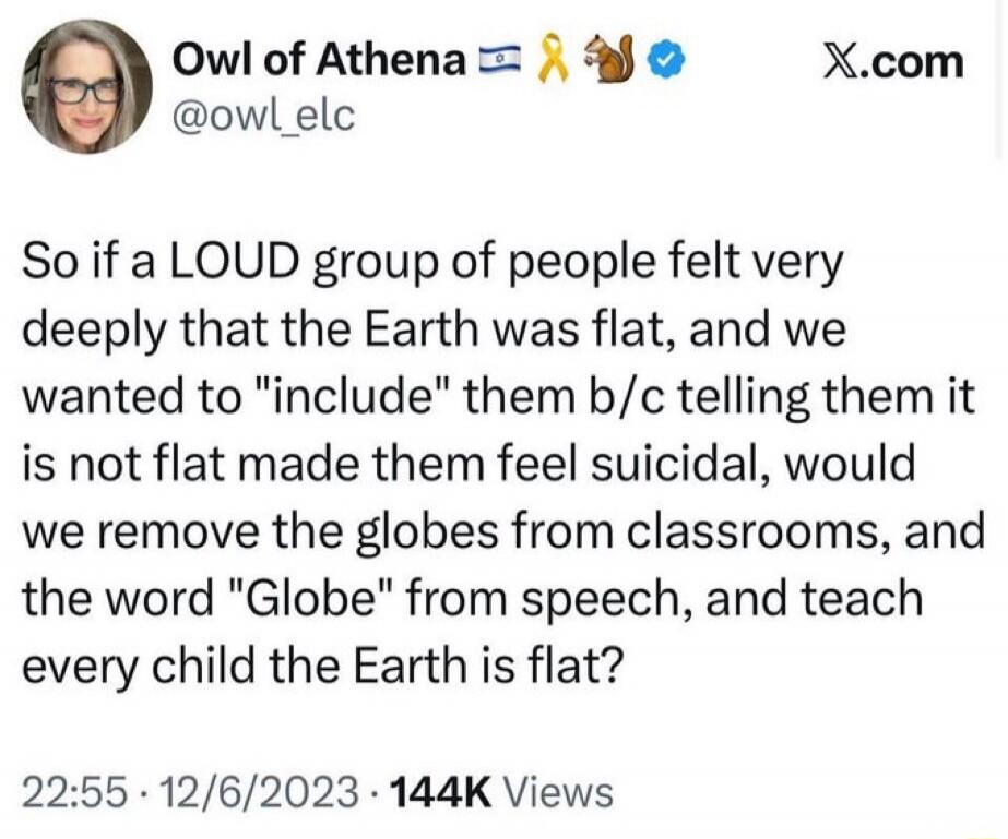 So if a LOUD group of people felt very deeply that the Earth was flat, and we wanted to 