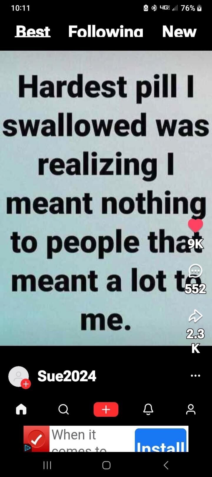 Hardest pill I swallowed was realizing I meant nothing to people that meant a lot to me.
