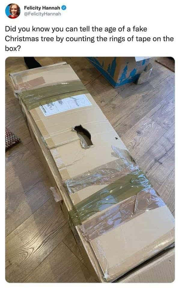 Did you know you can tell the age of a fake Christmas tree by counting the rings of tape on the box