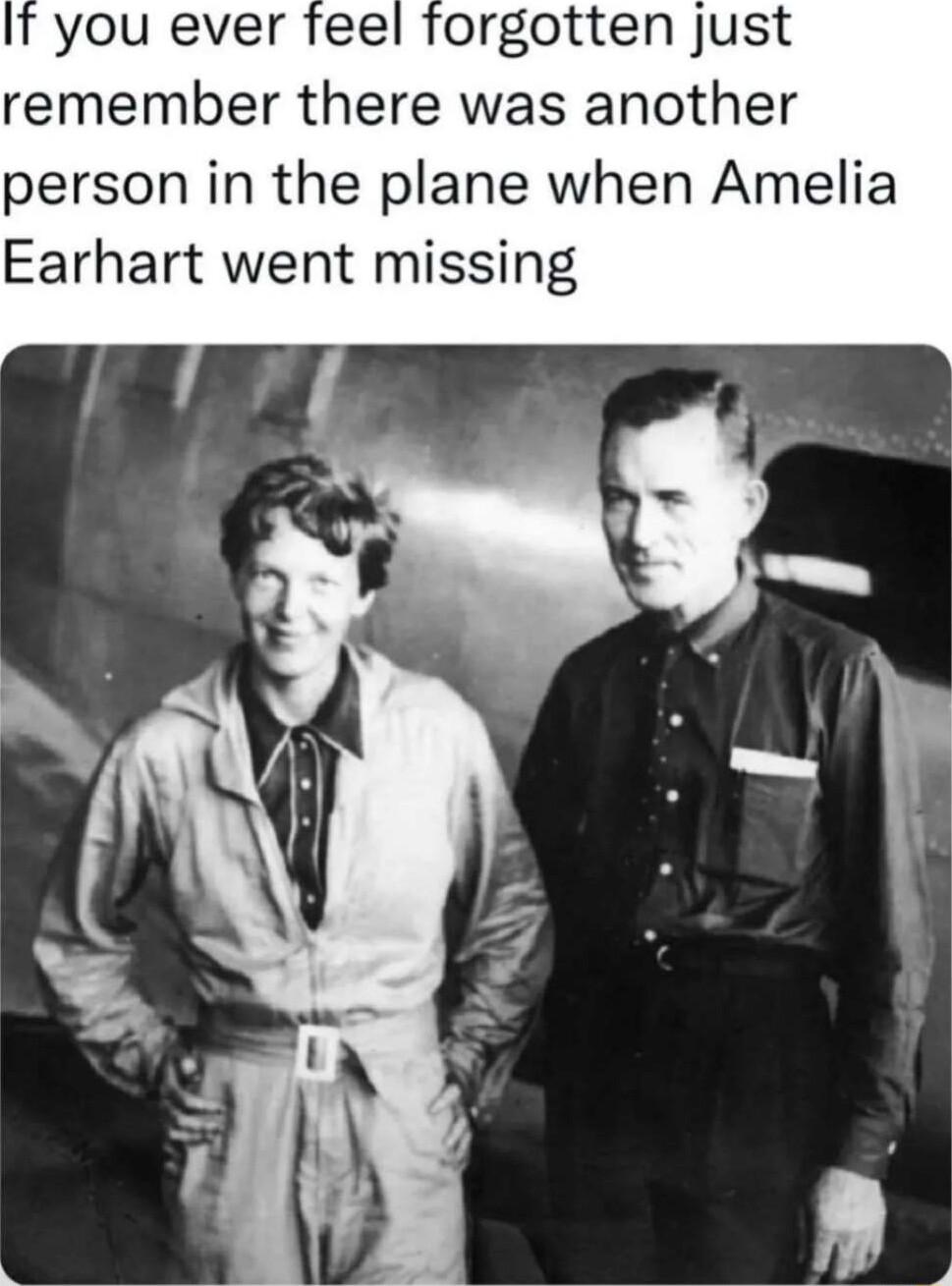 you ever feel forgotten just remember there was another person in the plane when Amelia Earhart went missing