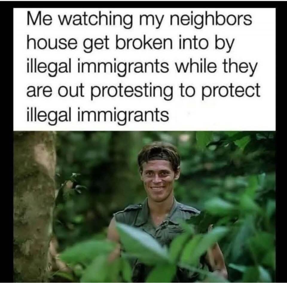Me watching my neighbors house get broken into by illegal immigrants while they are out protesting to protect illegal immigrants