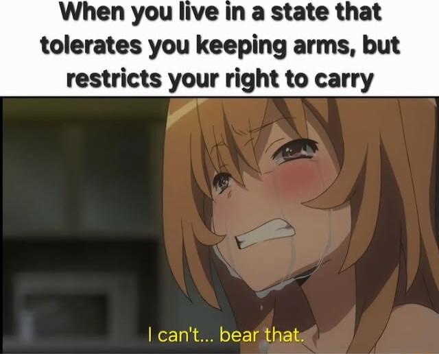 When you live in a state that tolerates you keeping arms but restricts your right to carry 7 cant bear thats