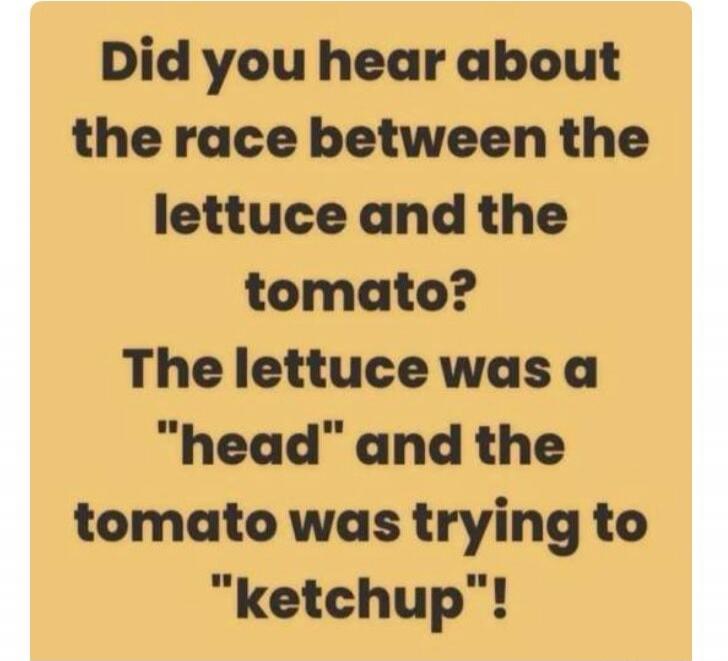 Did you hear about the race between the lettuce and the tomato? The lettuce was a 