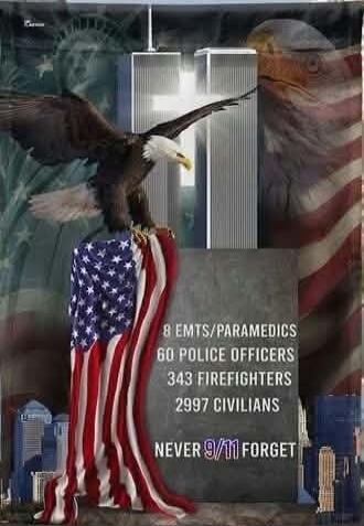 8 EMTS/PARAMEDICS 60 POLICE OFFICERS 343 FIREFIGHTERS 2997 CIVILIANS NEVER 9/11 FORGET