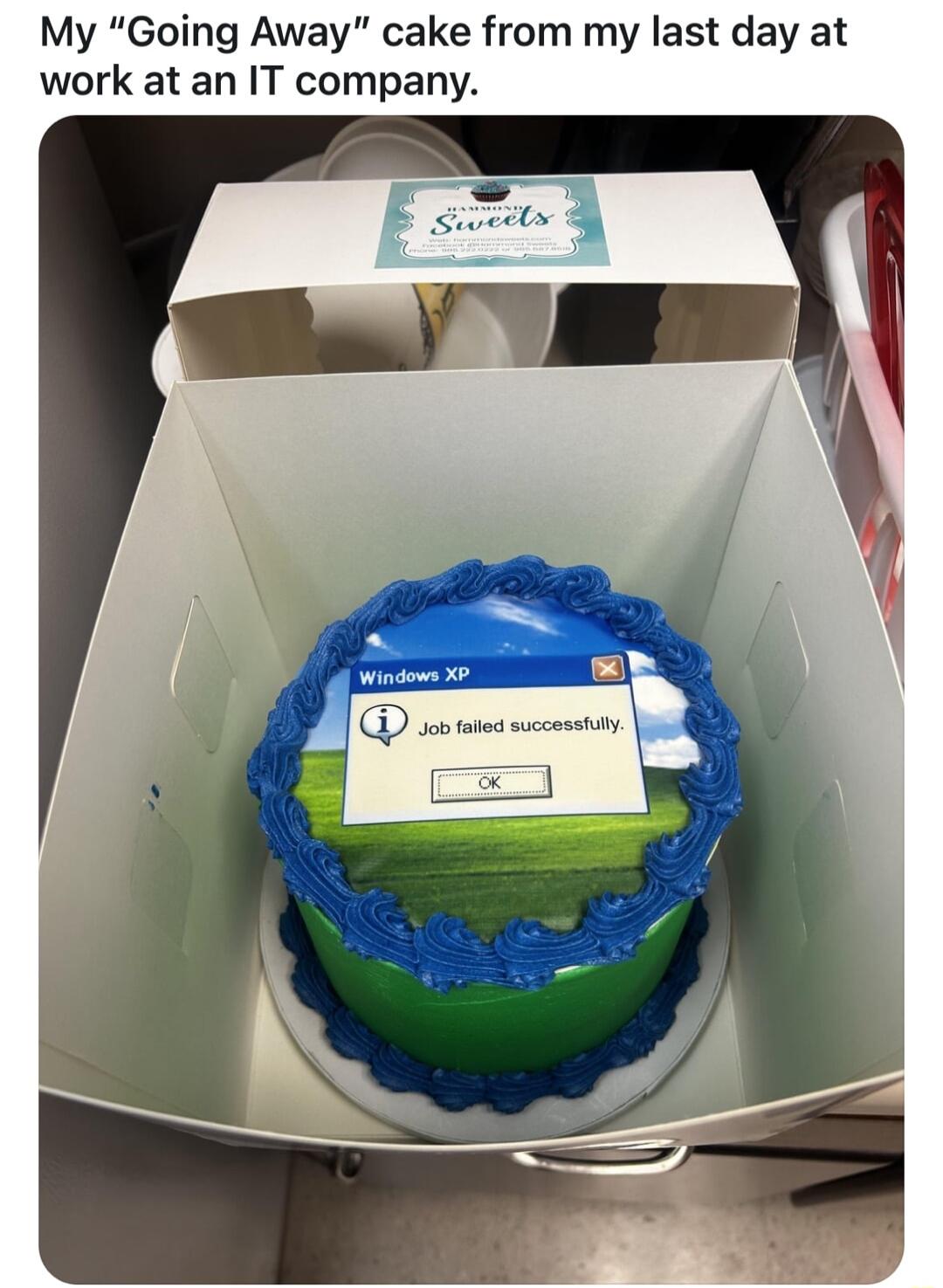 My Going Away cake from my last day at work at an IT company