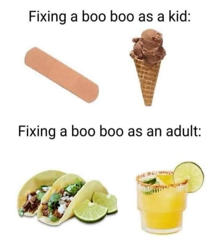 Fixing a boo boo as a kid: Fixing a boo boo as an adult:
