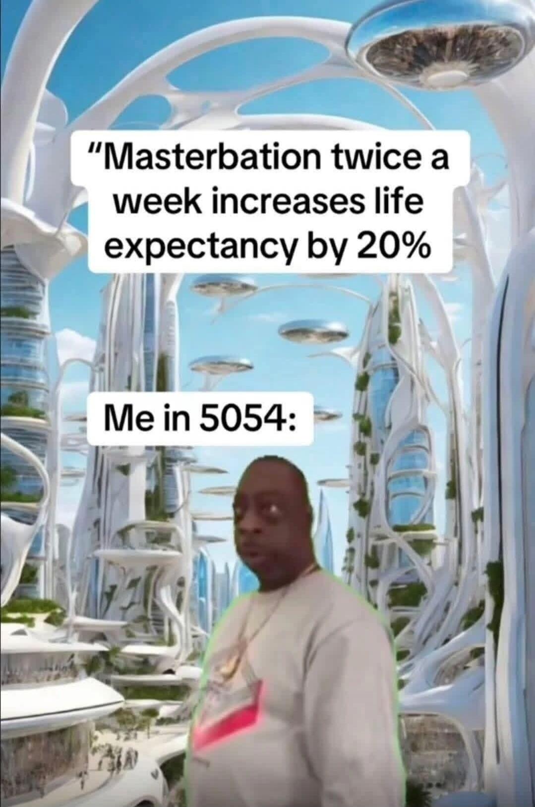 Masterbation twice a week increases life expectancy by 20% Me in 5054: