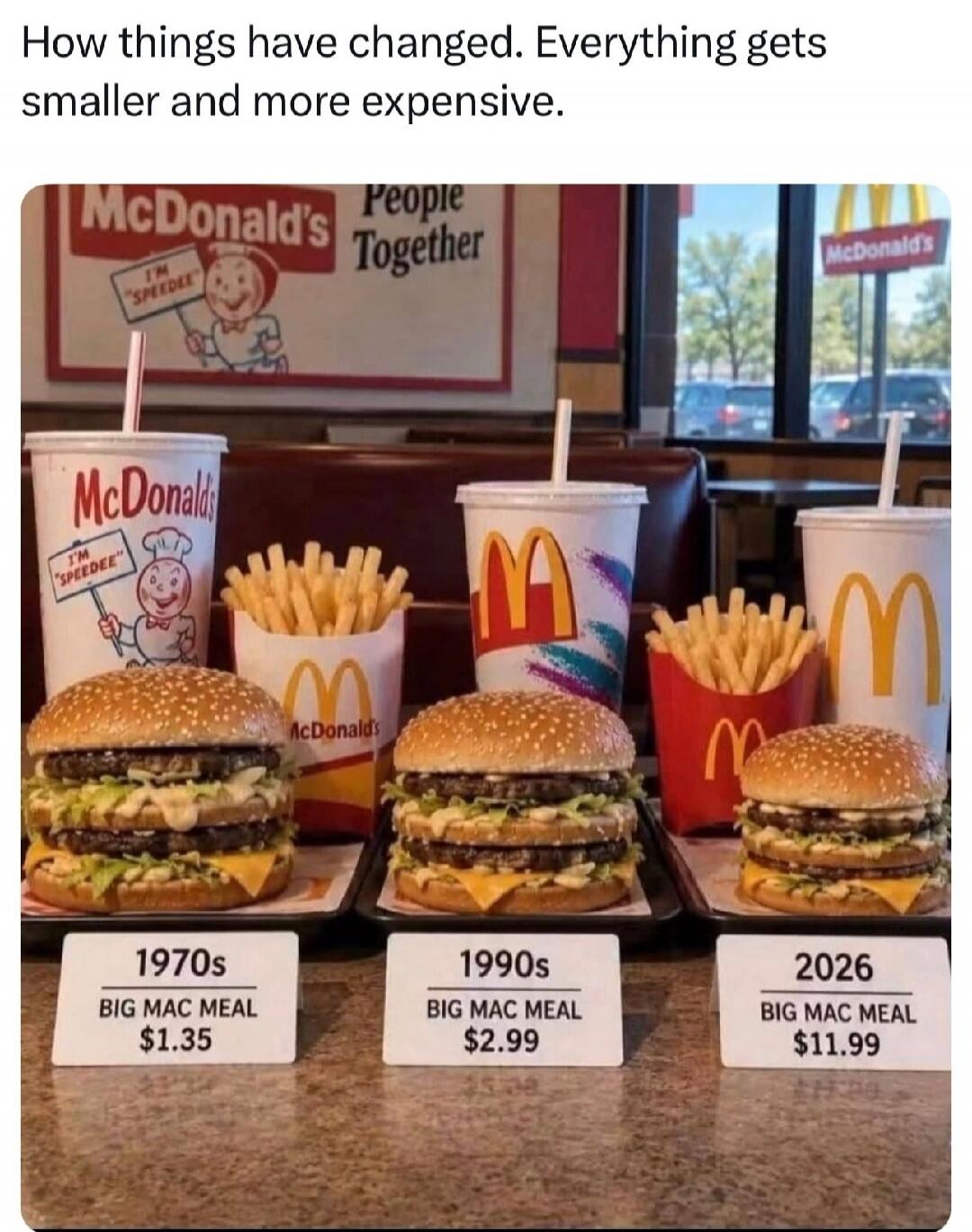 How things have changed. Everything gets smaller and more expensive. McDonald's People Together I'M 