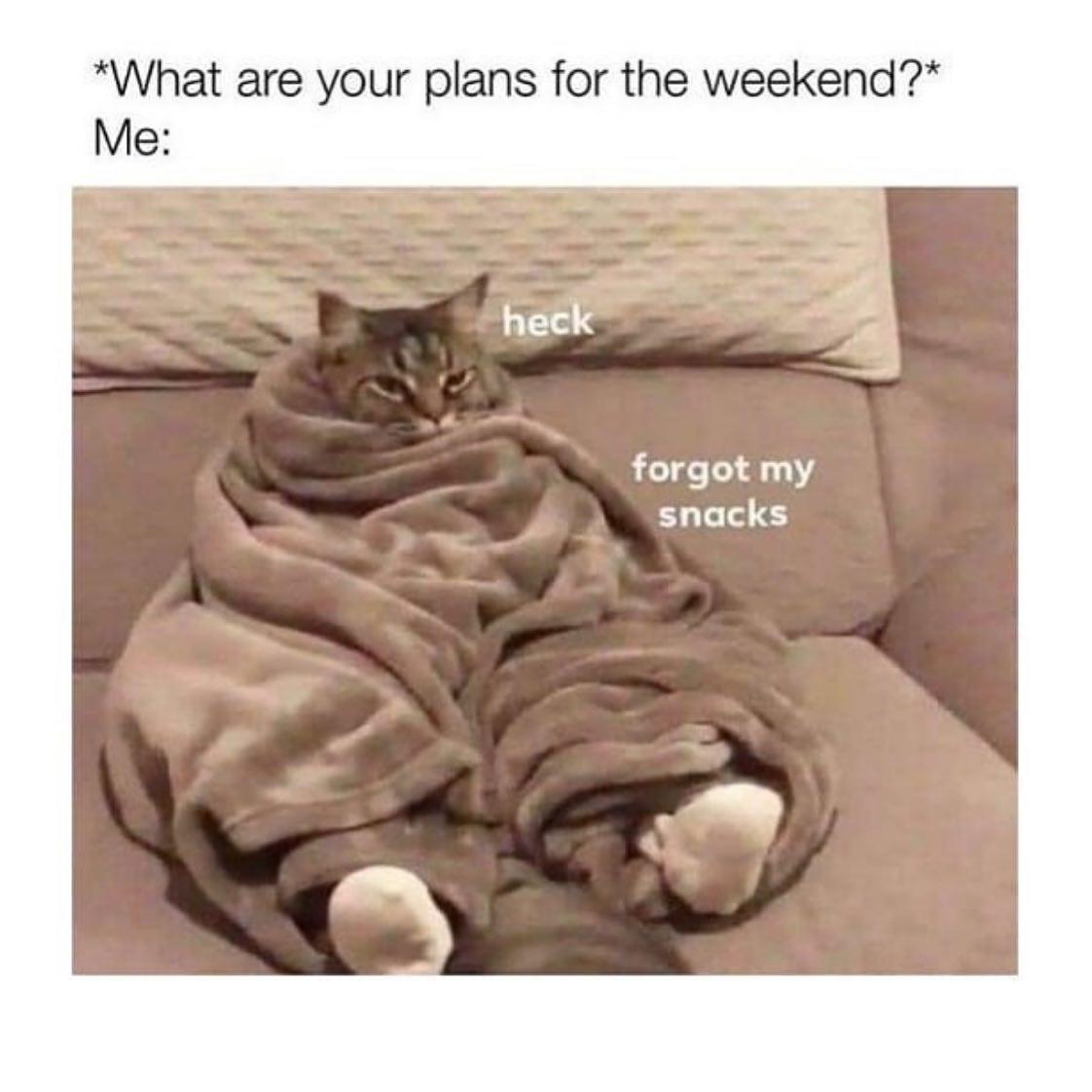 What are your plans for the weekend Me forgot my snacks