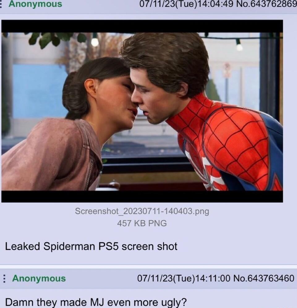 Anonymous 0771123Tue140449 No64362869 Leaked Spiderman PS5 screen shot i Anonymous 071123Tue141100 No 643763460 Damn they made MJ even more ugly