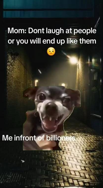 Mom: Don't laugh at people or you will end up like them. Me infront of billionaires.