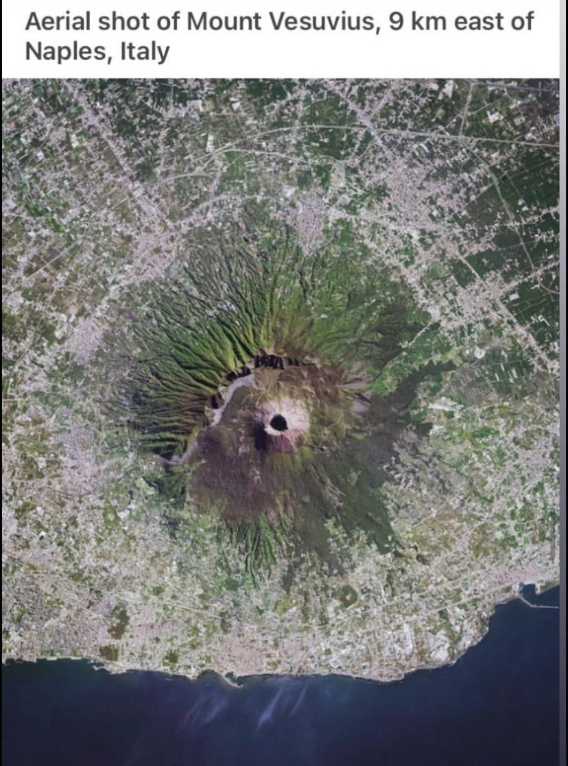 Aerial shot of Mount Vesuvius 9 km east of Naples Italy