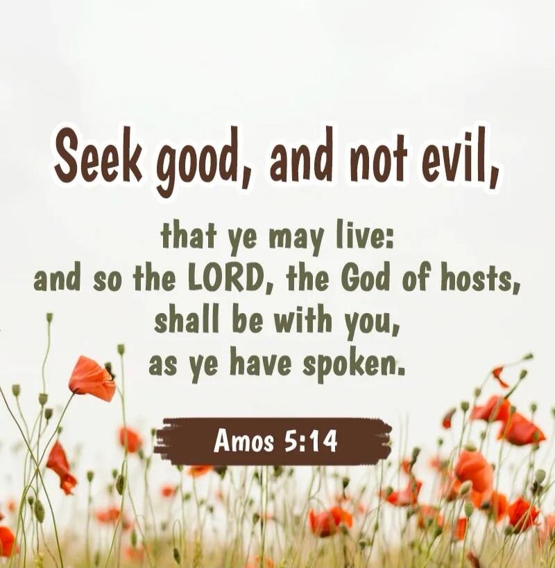 Seek good, and not evil, that ye may live: and so the LORD, the God of hosts, shall be with you, as ye have spoken. Amos 5:14