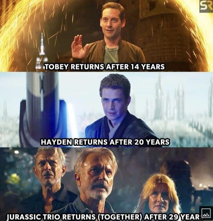I wa TOBEY RETURNS AFTER 14 YEARS 58 f 0 1Y JURASSIC TRIO RETURNS TOGETHER AFTER 29YEAR