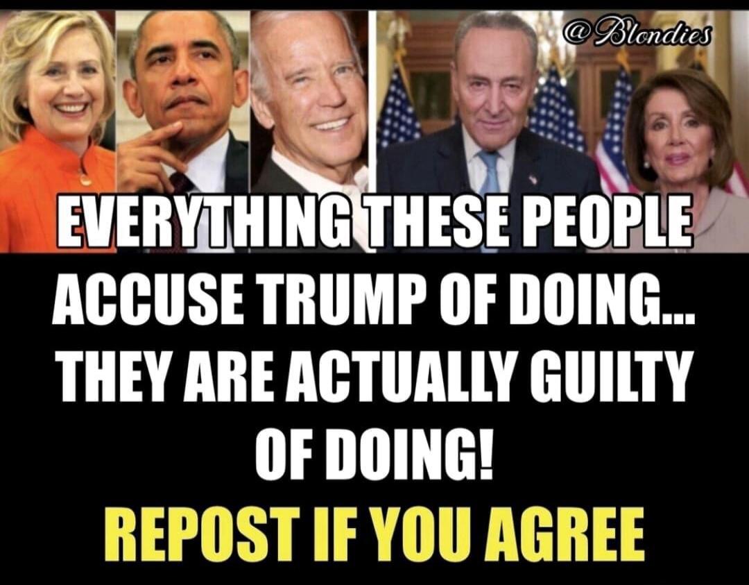 EVERYTHING THESE PEOPLE ACCUSE TRUMP OF DOING... THEY ARE ACTUALLY GUILTY OF DOING! REPOST IF YOU AGREE