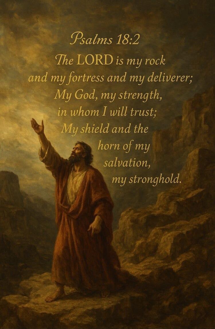 Psalms 18:2 The LORD is my rock and my fortress and my deliverer; My God, my strength, in whom I will trust; My shield and the horn of my salvation, my stronghold.