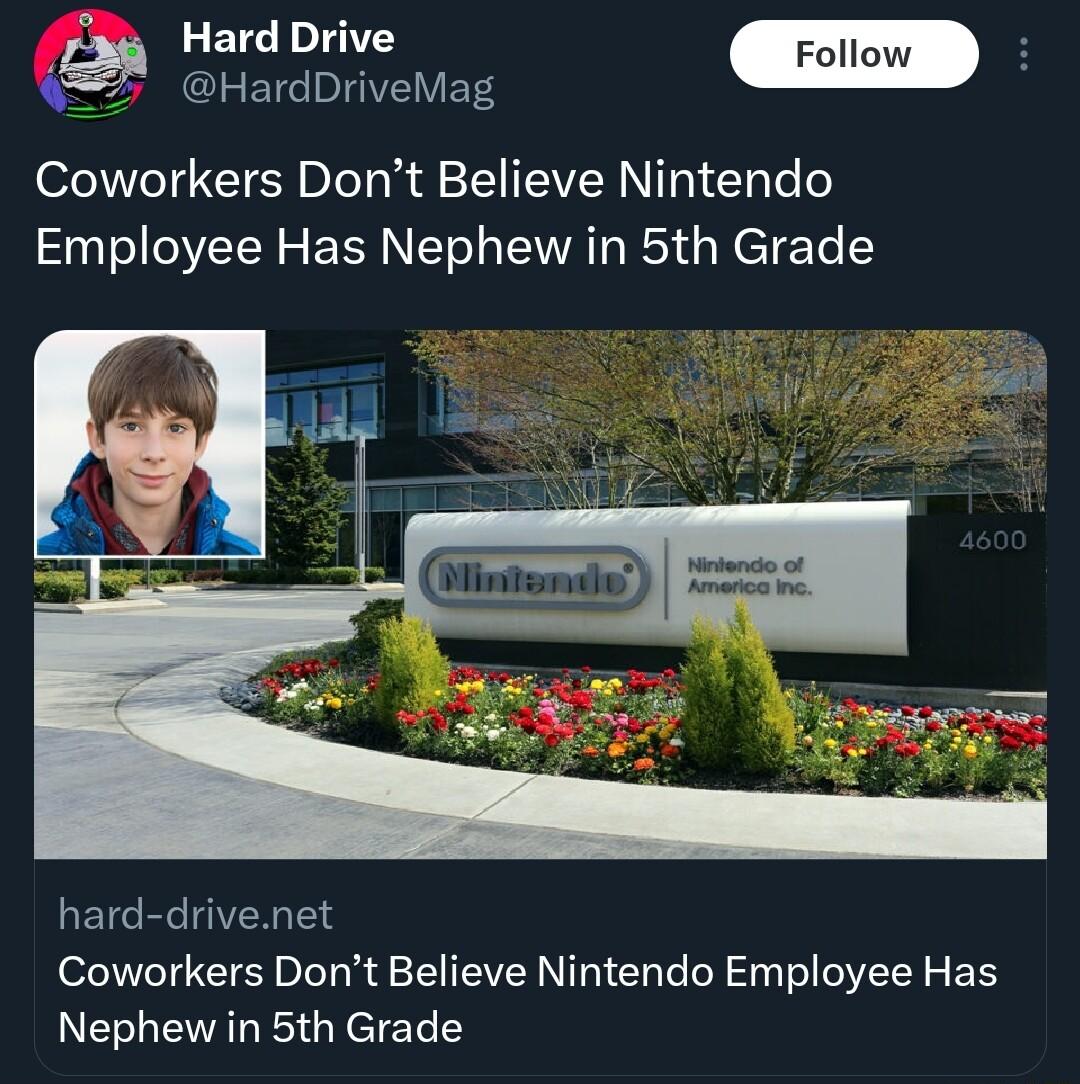 a4 Hard Drive Foll Ciienas Coworkers Dont Believe Nintendo Employee Has Nephew in 5th Grade hard drivenet Coworkers Dont Believe Nintendo Employee Has Nephew in 5th Grade