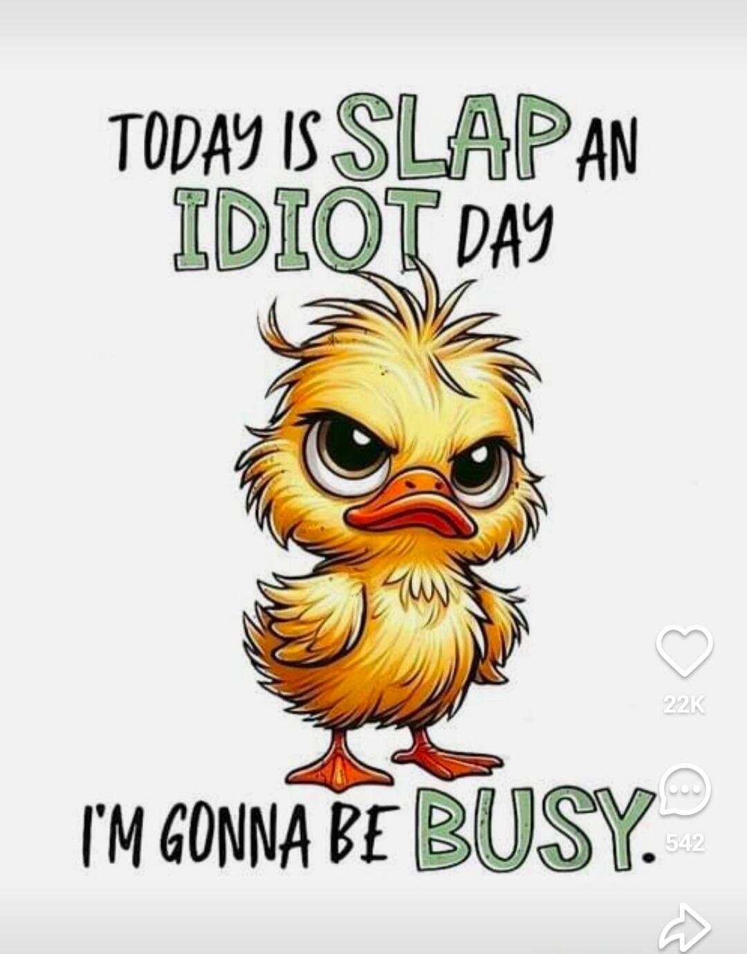 TODAY IS SLAP AN IDIOT DAY. I'M GONNA BE BUSY.