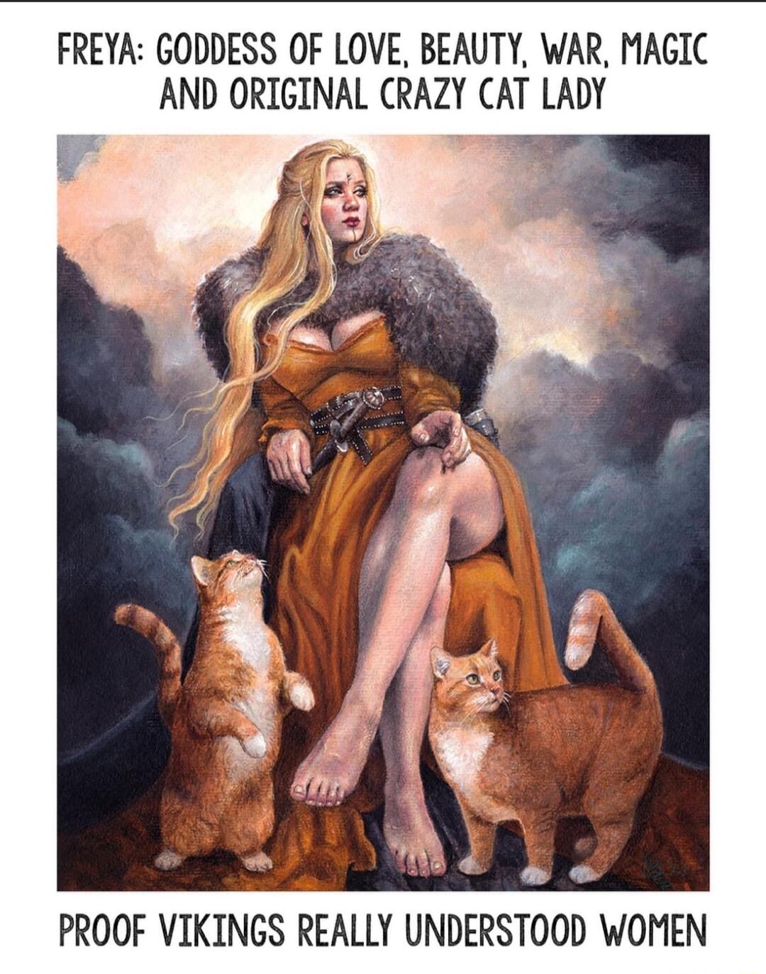 FREYA GODDESS OF LOVE BEAUTY WAR MAGIC AND ORIGINAL CRAZY CAT LADY PROOF VIKINGS REALLY UNDERSTOOD WOMEN