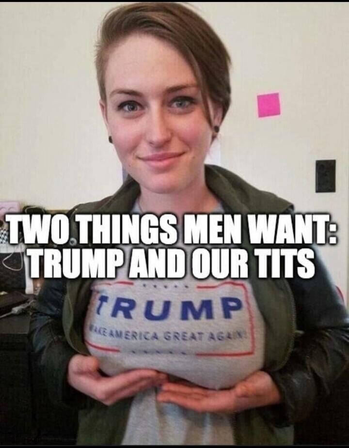 TWO THINGS MEN WANT: TRUMP AND OUR TITS. TRUMP MAKE AMERICA GREAT AGAIN!