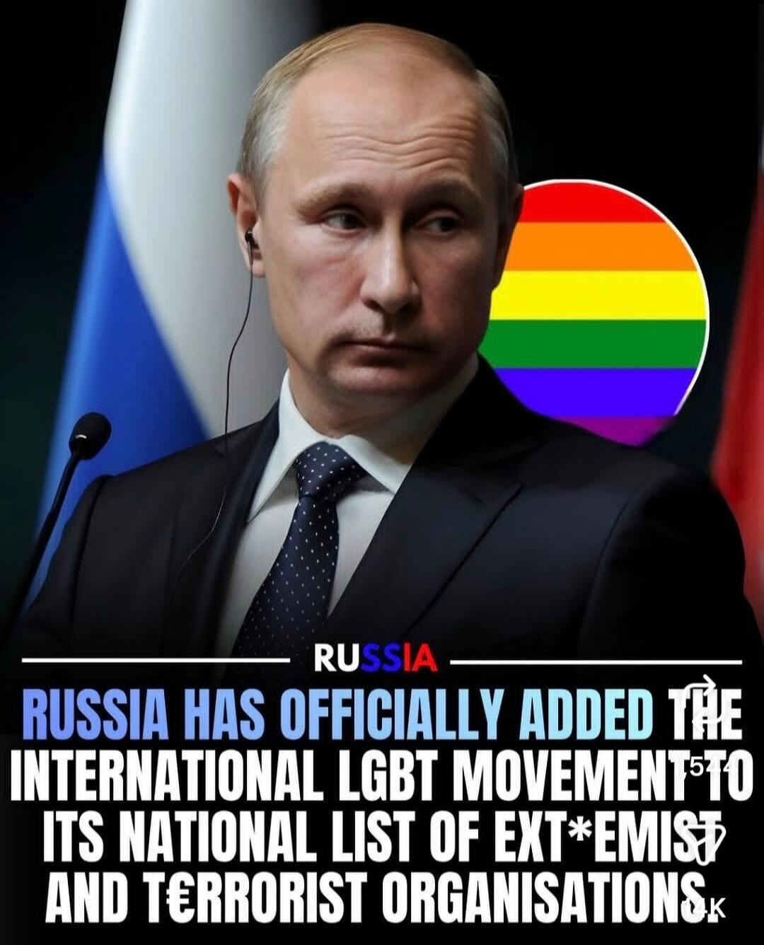 RUSSIA HAS OFFICIALLY ADDED THE INTERNATIONAL LGBT MOVEMENT TO ITS NATIONAL LIST OF EXTREMISM AND TERRORIST ORGANISATIONS