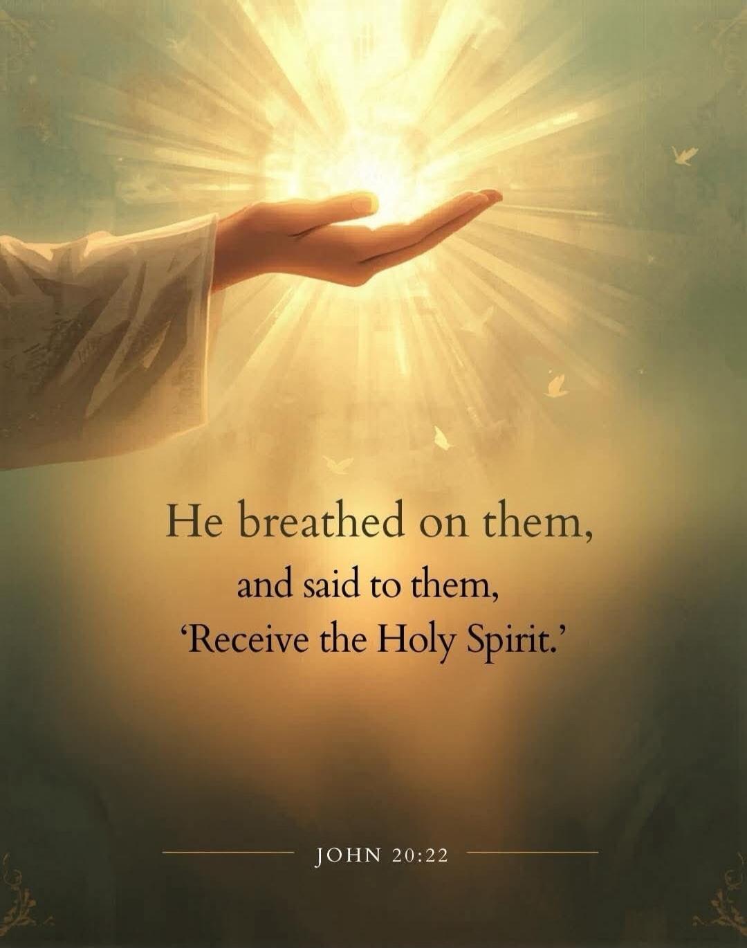He breathed on them, and said to them, 'Receive the Holy Spirit.' JOHN 20:22