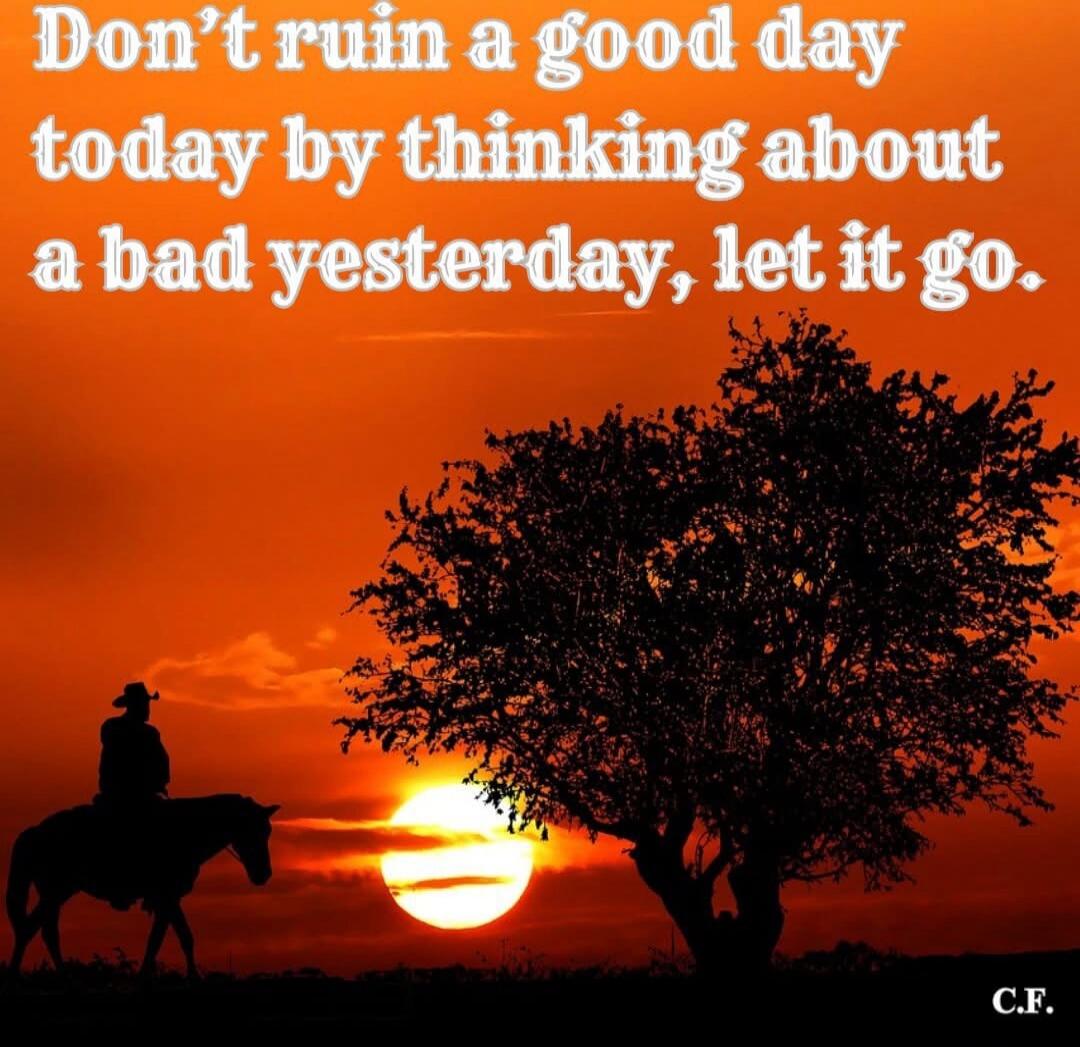 Don't ruin a good day today by thinking about a bad yesterday, let it go.