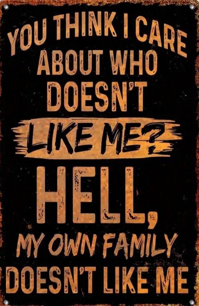 YOU THINK I CARE ABOUT WHO DOESN'T LIKE ME? HELL, MY OWN FAMILY DOESN'T LIKE ME
