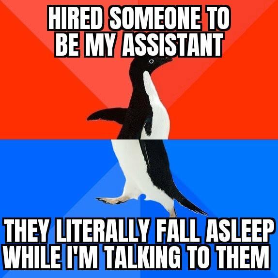 HIREDSOMEONETO BEMYASSISTANT THEYLITERALLY FlllSIEEP WHILEIMiTALKINGITO THEM
