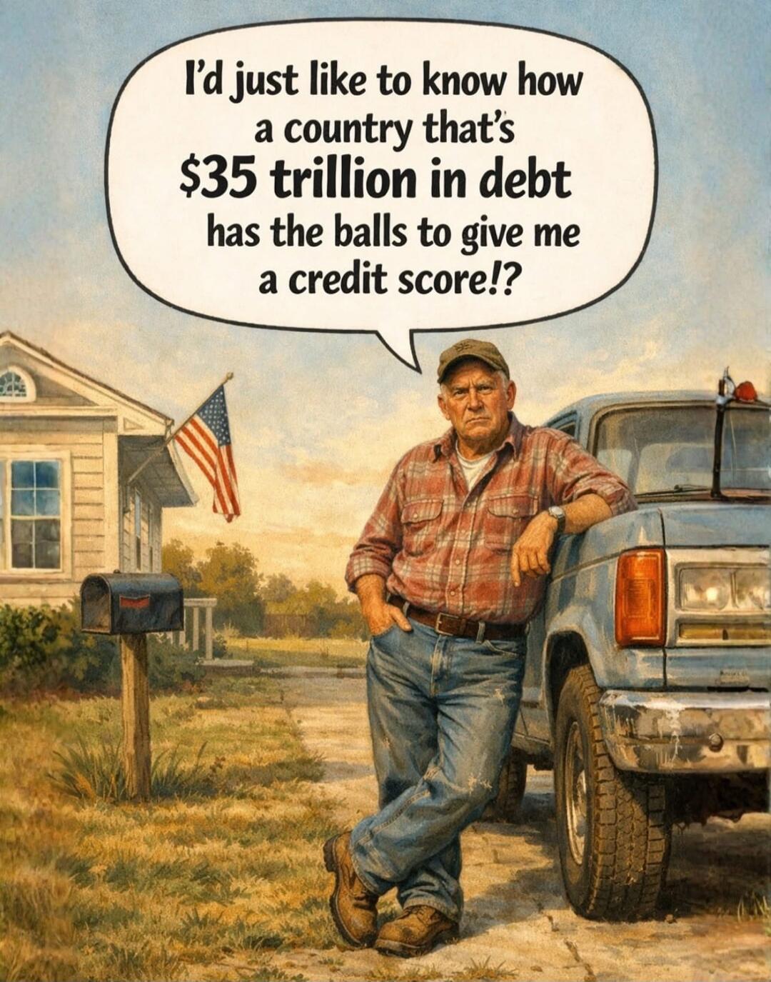 I'd just like to know how a country that's $35 trillion in debt has the balls to give me a credit score!?