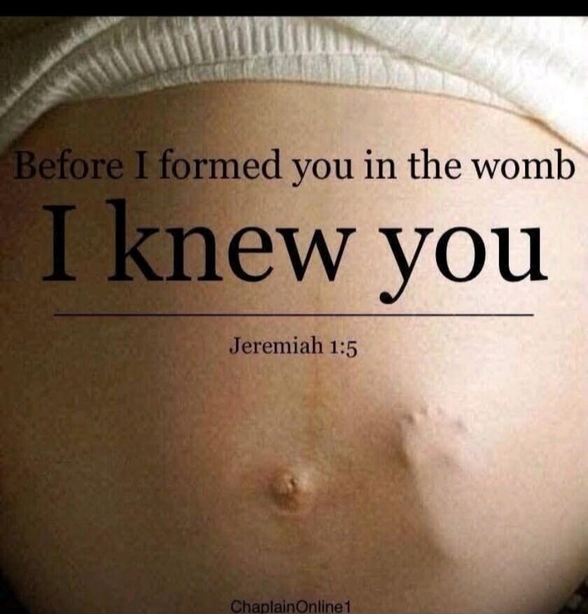 Before I formed you in the womb I knew you
I knew you
Jeremiah 1:5