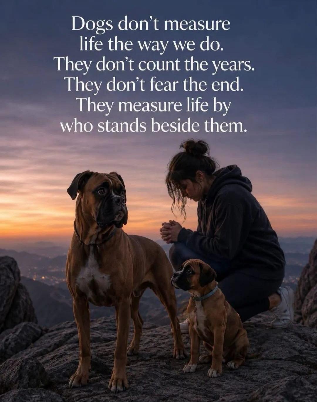 Dogs don't measure life the way we do. They don't count the years. They don't fear the end. They measure life by who stands beside them.