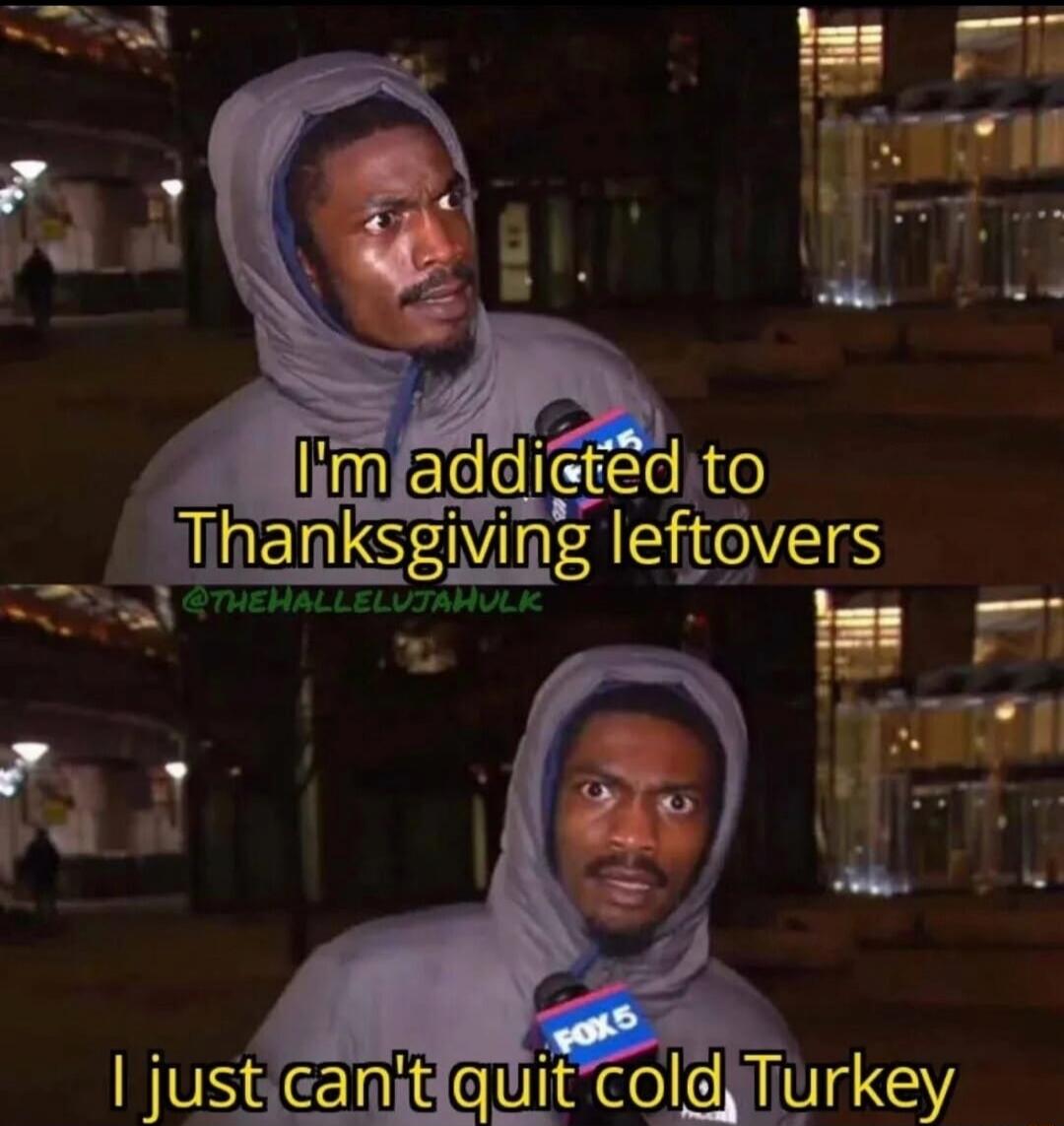I'm addicted to Thanksgiving leftovers I just can't quit cold Turkey