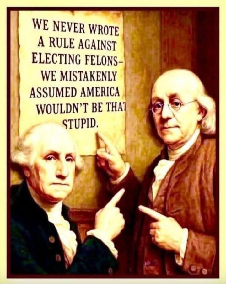 WE NEVER WROTE A RULE AGAINST ELECTING FELONS- WE MISTAKENLY ASSUMED AMERICA WOULDN'T BE THAT STUPID.