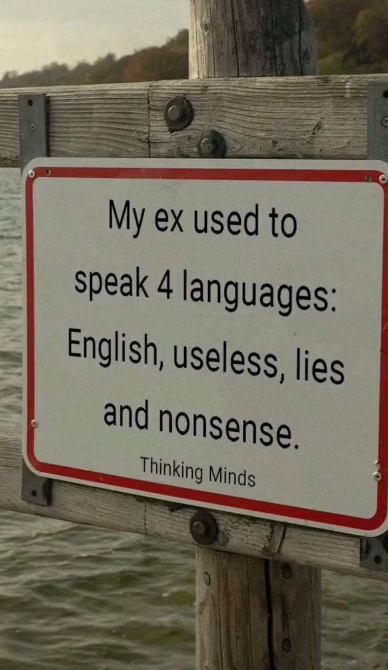My ex used to speak 4 languages: English, useless, lies and nonsense. Thinking Minds