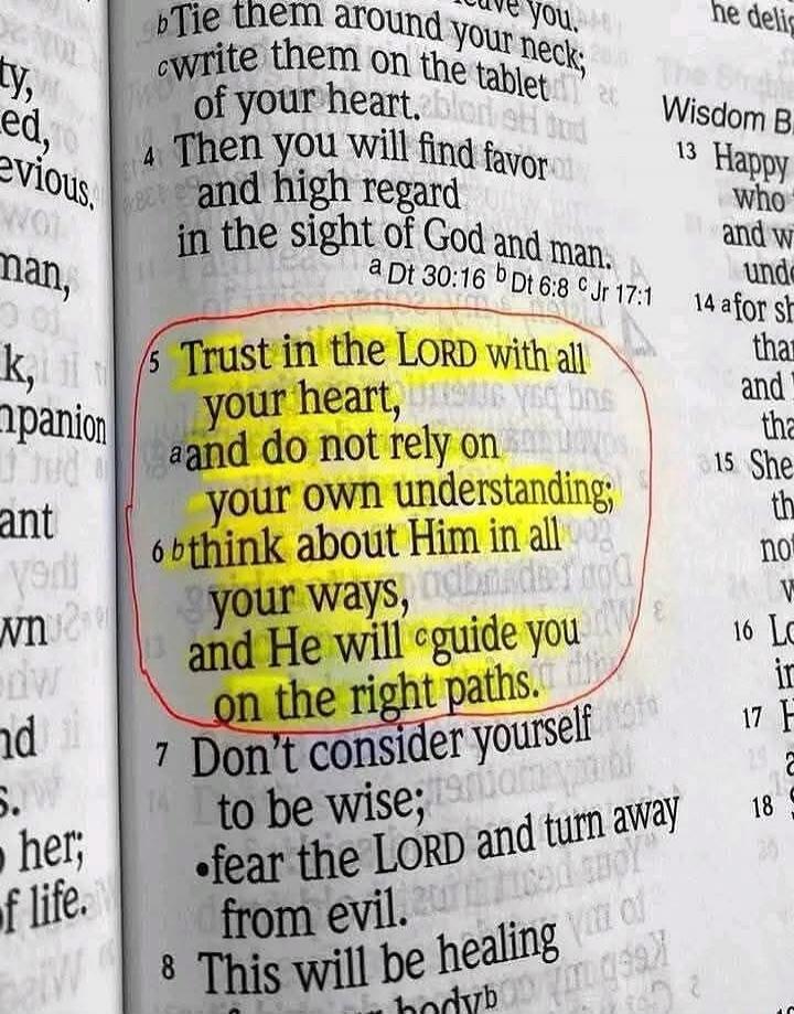 Trust in the LORD with all your heart, and do not rely on your own understanding; think about Him in all your ways, and He will guide you on the right paths.