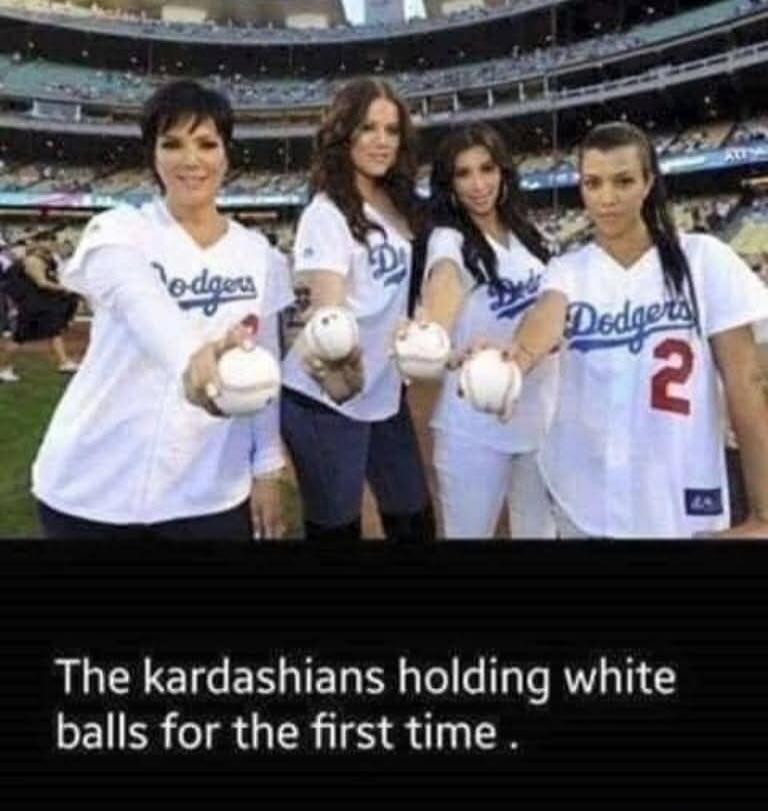 The kardashians holding white balls for the first time .