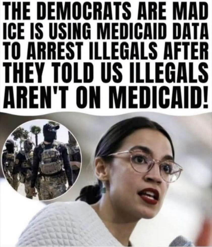 THE DEMOCRATS ARE MAD ICE IS USING MEDICAID DATA TO ARREST ILLEGALS AFTER THEY TOLD US ILLEGALS AREN'T ON MEDICAID!