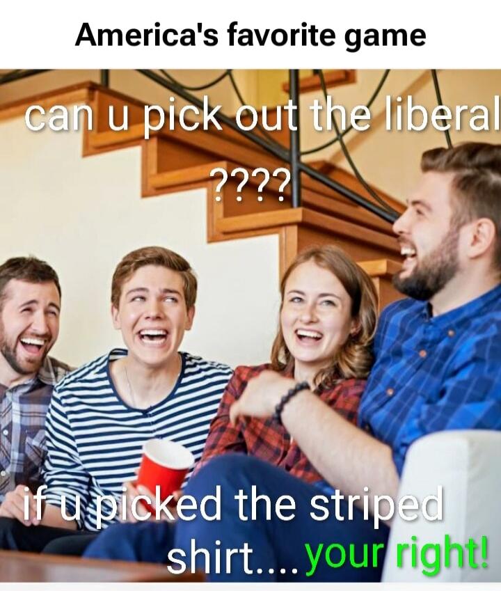 America's favorite game can u pick out the liberal ???? if u picked the striped shirt.... your right!