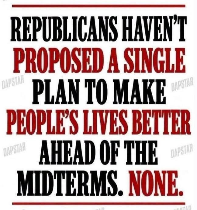 Republicans haven't proposed a single plan to make people's lives better ahead of the midterms. None.