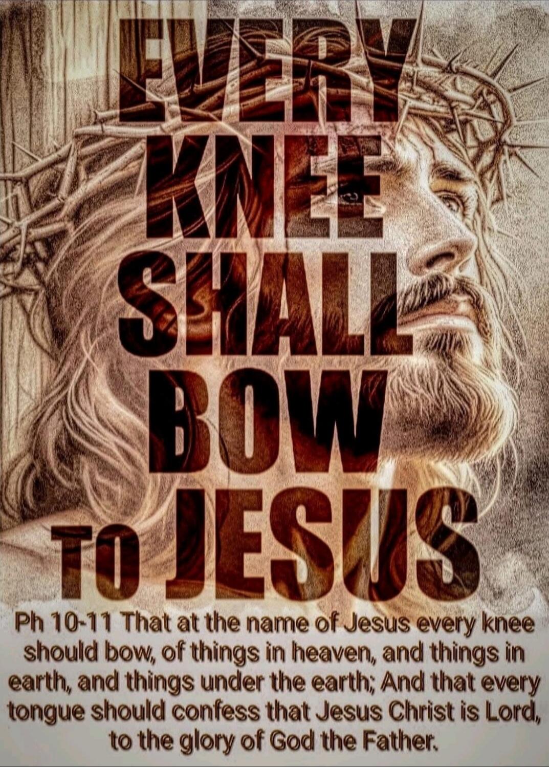 EVERY KNEE SHALL BOW TO JESUS
Ph 10-11 That at the name of Jesus every knee should bow, of things in heaven, and things in earth, and things under the earth; And that every tongue should confess that Jesus Christ is Lord, to the glory of God the Father