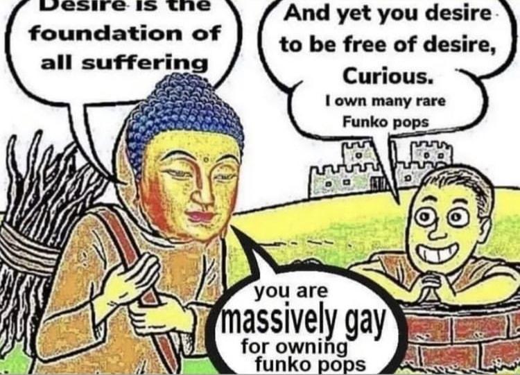 esne s e foundation of all suffering And yet you desire to be free of desire Curious 1 own many rare you are assively gay for owning funko pops