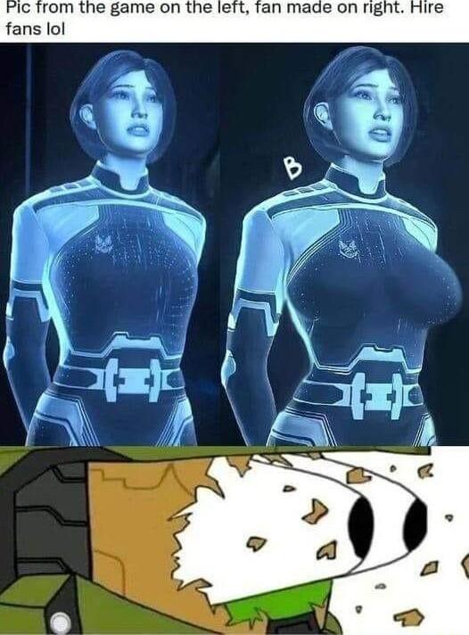 Fic from the game on the left fan made on right Hire fans lol