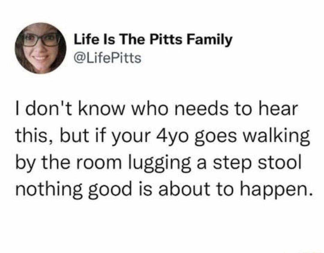 Life Is The Pitts Family LifePitts dont know who needs to hear this but if your 4yo goes walking by the room lugging a step stool nothing good is about to happen