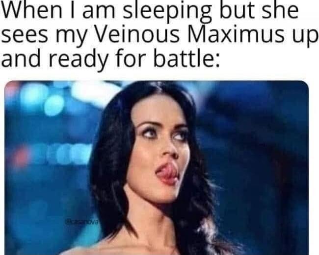 When I am sleeping but she sees my Veinous Maximus up and ready for battle: