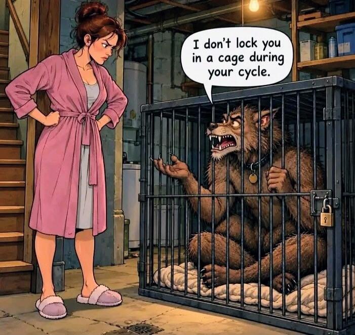 I don't lock you in a cage during your cycle.